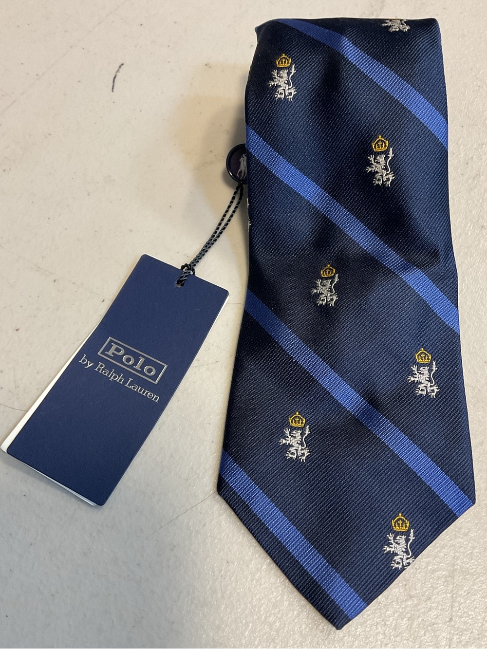 Polo by Ralph Lauren Navy and Blue Striped Crest Tie